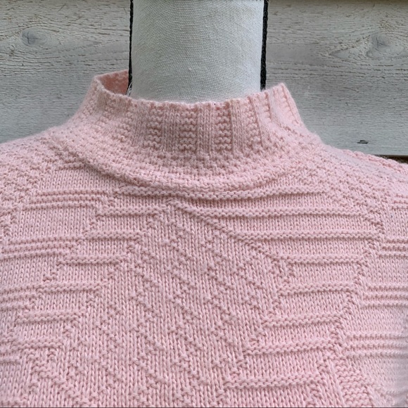 Vintage Pastel Pink Mock Neck Long Sleeve Pullover Oversize Cable Knit Sweater - Picture 6 of 16